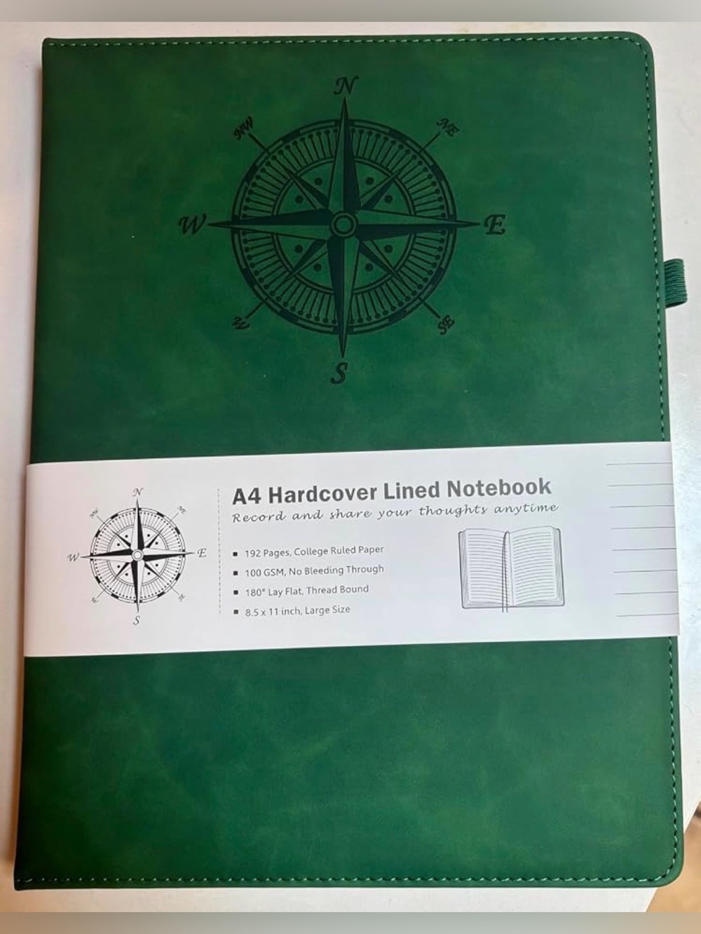 Emerald Green Leather Hardcover Journal Embossed Compass College Ruled NWT - Picture 3 of 11